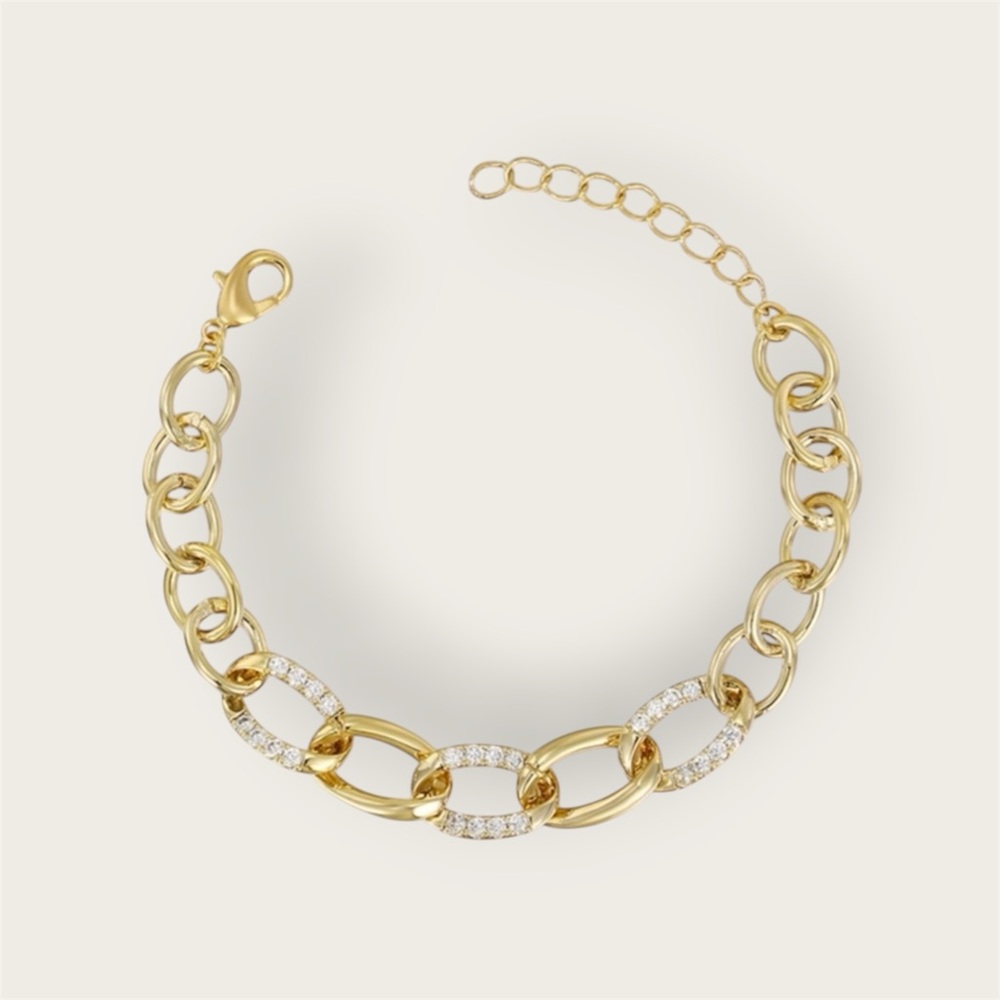 Chain Bracelet | 14K Gold Plated CZ Stone | Luxury Jewelry